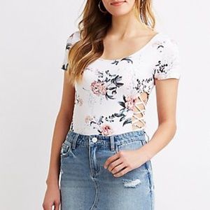 Charlotte Russe XL Floral Bodysuit with Cutouts